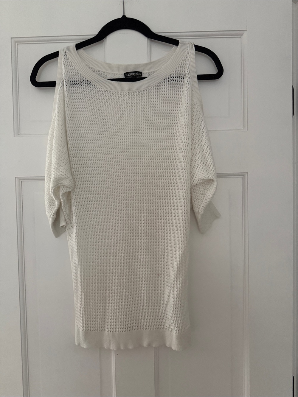 Express white Open-Weave Cold-Shoulder Sweater
